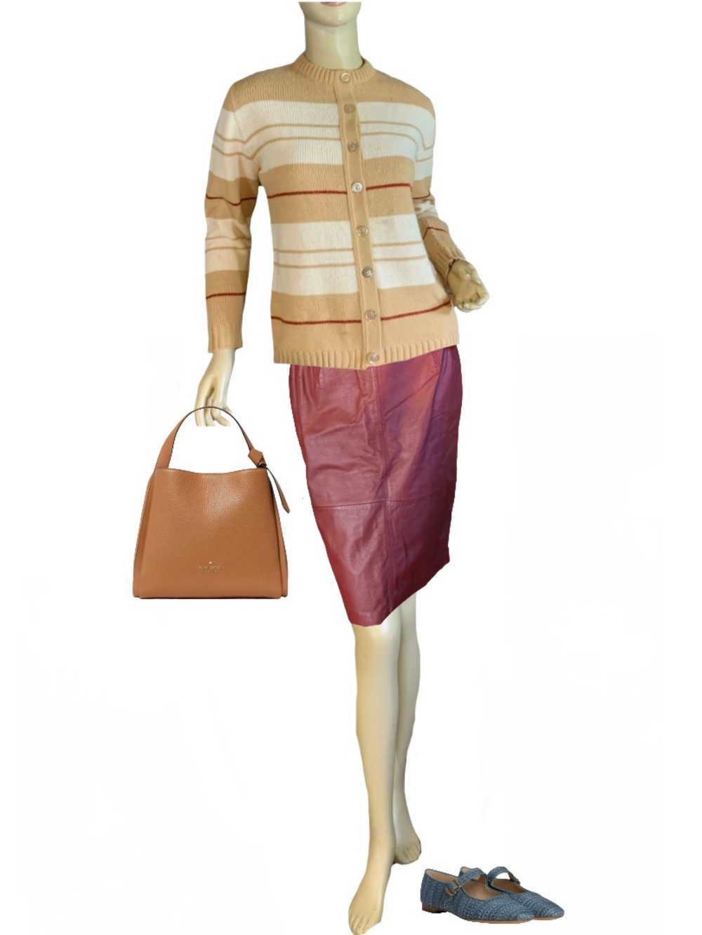 VINTAGE 1980'S LORD & TAYLOR BURGUNDY GENUINE LEATHER MIDI SKIRT (8)
